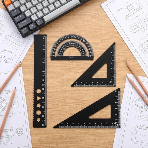 مجموعة هندسية معدنية مكونة من 4 قطع مجموعة مسطرة مثلثة من الألومنيوم مجموعة مسطرة صياغة الرياضيات الهندسية تتضمن مساطر مثلثة منقلة مساطر مستقيمة لرسم الرياضيات واللوازم المكتبية المدرسية (أسود) in Kuwait