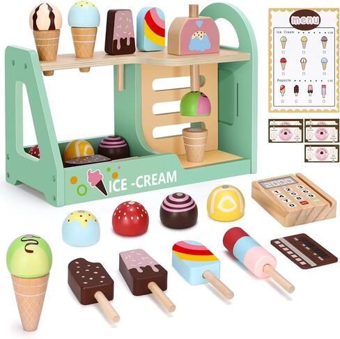 Toys for 2 3 4 Year Old Girls Gifts,2 3 4 Year Old Girl Gifts,Girl Toys Age 2 3,Play Store Pretend Play Toys,Ice Cream Play Set,Wooden Toddler Girl Toys 2-3,Play Food Sets for Kids Kitchen in Kuwait