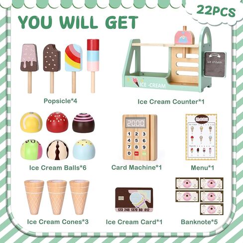 Toys for 2 3 4 Year Old Girls Gifts,2 3 4 Year Old Girl Gifts,Girl Toys Age 2 3,Play Store Pretend Play Toys,Ice Cream Play Set,Wooden Toddler Girl Toys 2-3,Play Food Sets for Kids Kitchen in Kuwait