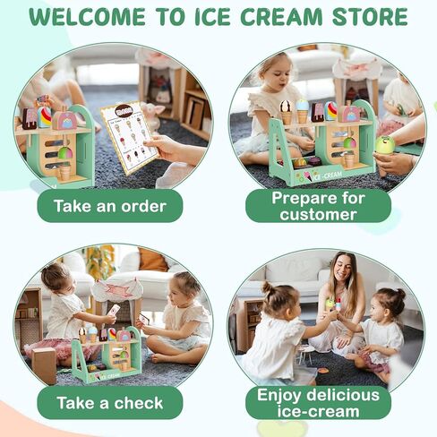 Toys for 2 3 4 Year Old Girls Gifts,2 3 4 Year Old Girl Gifts,Girl Toys Age 2 3,Play Store Pretend Play Toys,Ice Cream Play Set,Wooden Toddler Girl Toys 2-3,Play Food Sets for Kids Kitchen in Kuwait