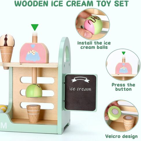 Toys for 2 3 4 Year Old Girls Gifts,2 3 4 Year Old Girl Gifts,Girl Toys Age 2 3,Play Store Pretend Play Toys,Ice Cream Play Set,Wooden Toddler Girl Toys 2-3,Play Food Sets for Kids Kitchen in Kuwait