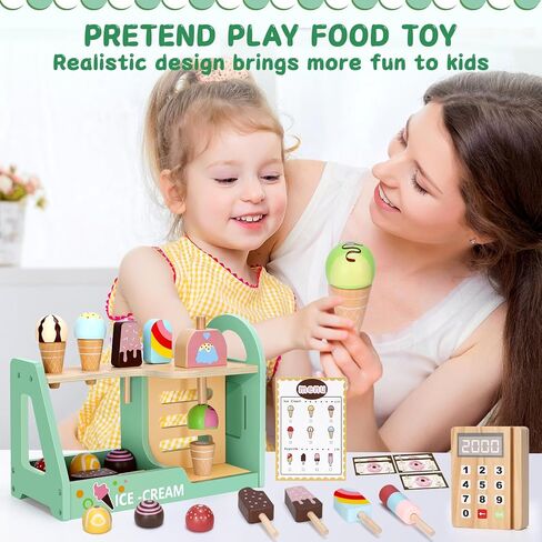 Toys for 2 3 4 Year Old Girls Gifts,2 3 4 Year Old Girl Gifts,Girl Toys Age 2 3,Play Store Pretend Play Toys,Ice Cream Play Set,Wooden Toddler Girl Toys 2-3,Play Food Sets for Kids Kitchen in Kuwait