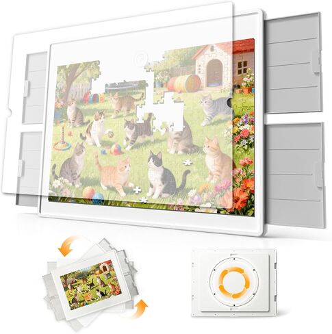PITAPITA Rotating Jigsaw Puzzle Board for 1500 Pieces with 4 Drawers | 35"x27" Portable Spinning Puzzle Table for Adults | Embedded Lazy Susan Jigsaw Puzzle Table in Kuwait