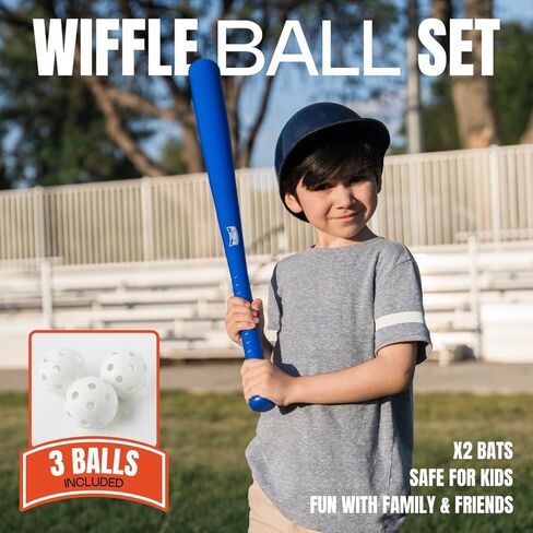 Wiffle Ball Bat and Ball Set (2 Bats and 3 Balls) - Lightweight Baseball Set for Backyard Games, Outdoor Practice, Training Drills and Recreational Use in Kuwait