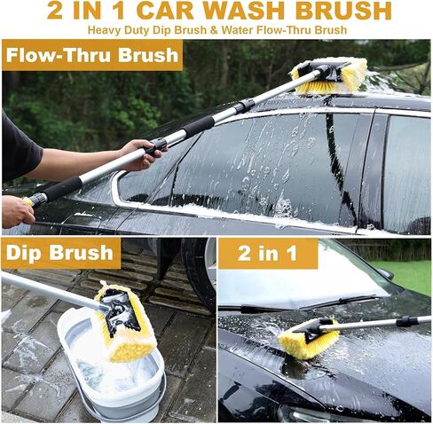 54" Car Wash Brush with Long Handle and 12" Soft Bristle Brush Head, Water Flow-Thru Car Washing Brush with Hose Attachment for Cleaning Car, RV, Truck, Boat, Camper, House Siding and More in Kuwait