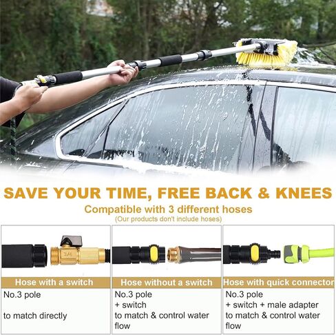 54" Car Wash Brush with Long Handle and 12" Soft Bristle Brush Head, Water Flow-Thru Car Washing Brush with Hose Attachment for Cleaning Car, RV, Truck, Boat, Camper, House Siding and More in Kuwait