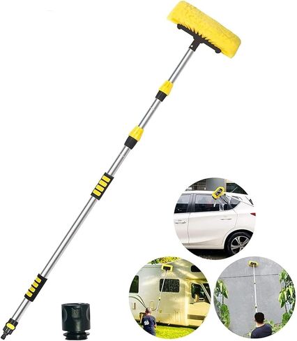 Buyplus 5-12 Foot (20 ft Reach) Car Wash Brush with 12-Inch Soft Bristle, On/Off Switch Telescopic Car Truck Boat Washing Brush with Hose Attachment for Cleaning RVs, House Siding, Floors and More! in Kuwait