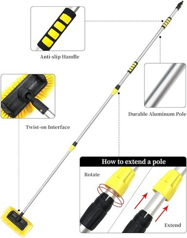 Buyplus 5-12 Foot (20 ft Reach) Car Wash Brush with 12-Inch Soft Bristle, On/Off Switch Telescopic Car Truck Boat Washing Brush with Hose Attachment for Cleaning RVs, House Siding, Floors and More! in Kuwait