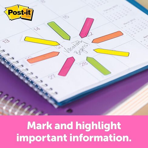 أعلام أسهم Post-it، ألوان زاهية متنوعة، 0.47 بوصة × 1.7 بوصة، 16 موزعًا، إجمالي 384 علمًا، علامات صفحات لاصقة قابلة للإزالة للمخططين والمجلات والتقويمات والمستندات in Kuwait