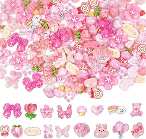 80 جهاز كمبيوتر شخصى من الراتنج الوردي الوحل سحر لطيف Kawaii فلاتباك سحر القلب زهرة الانحناء الفاكهة فلاتباك الملحقات السائبة للمجوهرات حالة الهاتف المحمول سكرابوكينغ عقال DIY الحرفية صنع in Kuwait