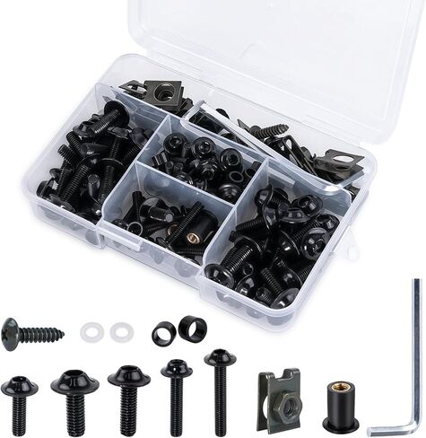 177PCS Motorcycle Fairing Bolt Kit, M5 M6 Stainless Windscreen Screw Set, Universal Fairing Bolt Kit for Kawasaki, Suzuki, Honda, Yamaha, BMW, Ducati & GSXR (Black) in Kuwait