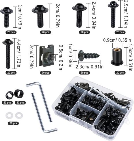 177PCS Motorcycle Fairing Bolt Kit, M5 M6 Stainless Windscreen Screw Set, Universal Fairing Bolt Kit for Kawasaki, Suzuki, Honda, Yamaha, BMW, Ducati & GSXR (Black) in Kuwait