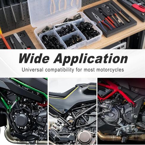 177PCS Motorcycle Fairing Bolt Kit, M5 M6 Stainless Windscreen Screw Set, Universal Fairing Bolt Kit for Kawasaki, Suzuki, Honda, Yamaha, BMW, Ducati & GSXR (Black) in Kuwait