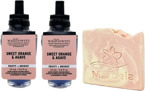 Bath & Body Works Sweet Orange & Agave 2 Pack Wallflowers Home Fragrance Refill Set with a Himalayan Salts Springs Sample Soap in Kuwait