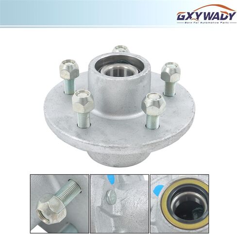 GXYWADY Pre-Assembled 5 on 4.5 Inch Galvanized Trailer Hub Kit Replacement for 3500 lbs 84 Spindle with Trailer Bearing Kit (5 Pieces/Set) in Kuwait
