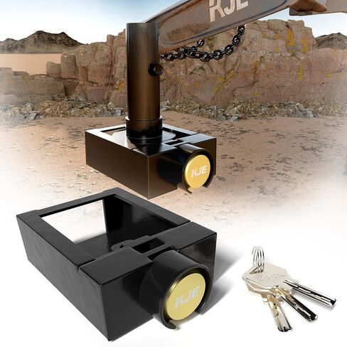 KJE Gooseneck Trailer Coupler Lock, Heavy Duty Anti-Theft Hitch Security for Most 7-Inch Bottom Plate, Fits Round & Square Trailer Tubes in Kuwait