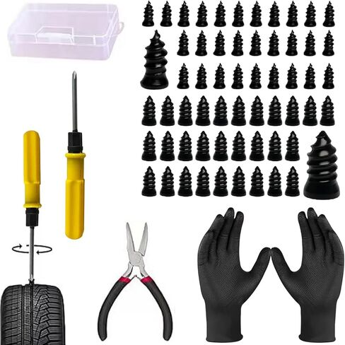 Tire Repair Rubber Nail Kit with Extraction Pliers, Screwdriver and Gloves - 40 PCS Vacuum Tire Repair Screws, Emergency Tubeless Tire Plug Kit for Car, Motorcycle, Truck, SUV, ATV in Kuwait