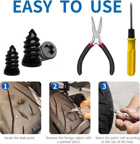 Tire Repair Rubber Nail Kit with Extraction Pliers, Screwdriver and Gloves - 40 PCS Vacuum Tire Repair Screws, Emergency Tubeless Tire Plug Kit for Car, Motorcycle, Truck, SUV, ATV in Kuwait