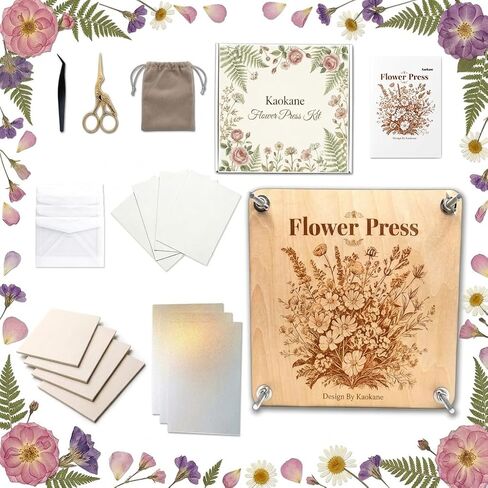 Kaokane Flower Press Kit, 9x9 Wooden Flower Pressing kit with 4 Reusable Drying Plates & 4 Blotting Papers, Dried Flowers Art for Wedding, Pressed Flower kit Herbarium Press Botanical Press kit in Kuwait