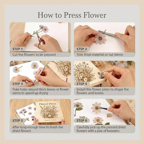 Kaokane Flower Press Kit, 9x9 Wooden Flower Pressing kit with 4 Reusable Drying Plates & 4 Blotting Papers, Dried Flowers Art for Wedding, Pressed Flower kit Herbarium Press Botanical Press kit in Kuwait