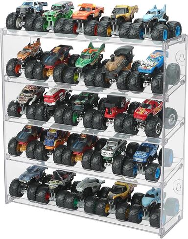 25 Monster Trucks Display Case for 1:64 Scale Monster Trucks, 5-Tier Clear Monster Truck Storage Organizer, Wall Mount Display Shelf Holds 25 Trucks, Toy Car Display Case for Collectors & Kids in Kuwait