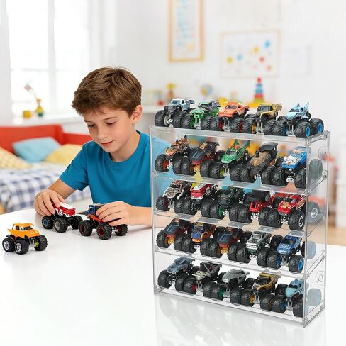 25 Monster Trucks Display Case for 1:64 Scale Monster Trucks, 5-Tier Clear Monster Truck Storage Organizer, Wall Mount Display Shelf Holds 25 Trucks, Toy Car Display Case for Collectors & Kids in Kuwait