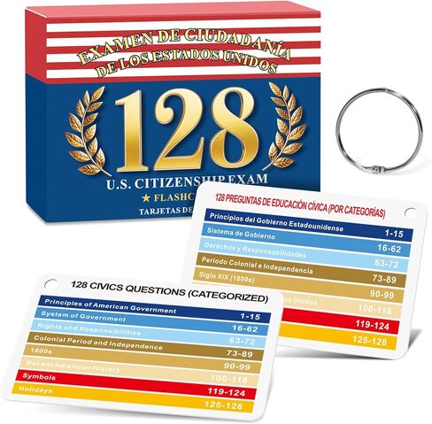 Tarjetas de Ciudadanía 2026 (Inglés y Español): 128 Preguntas y Respuestas Oficiales USCIS مع Anillo Metálico، بطاقات فلاش اختبار المواطنة الأمريكية (الإسبانية) in Kuwait
