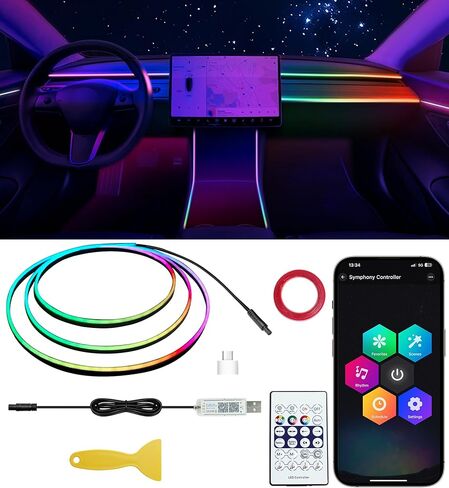 KENANEK 55.12Inch 6in1 Tesla Interior Lights, 5V USB & Type-C Powered, Acrylic Interior Car LED Strip Lights, App Controlled Music Sync, OEM-Style Ambient Lighting with Dreamcolor Effects in Saudi Arabia