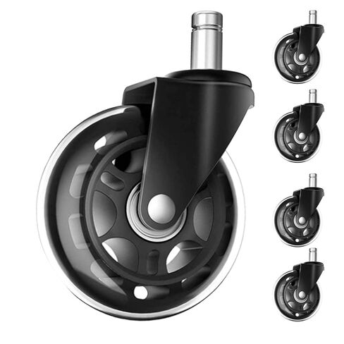 3 Inch Office Chair Wheels Set of 5, 10mm Rubber Chair Casters Replacement, Heavy Duty Gaming Chair Wheels Protection for Hardwood Floors Without Chair Mats - 650lbs in Saudi Arabia
