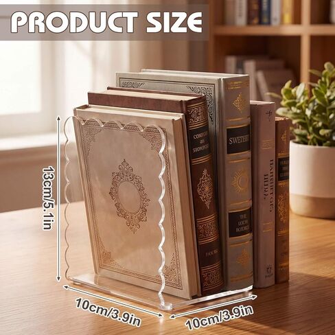 4 Pcs Scalloped Acrylic Bookends Clear Book Ends for Shelve Transparent Bookend Organizer Decorative Non Slip Book Holders for School Library Office Cd File Video Games in Kuwait