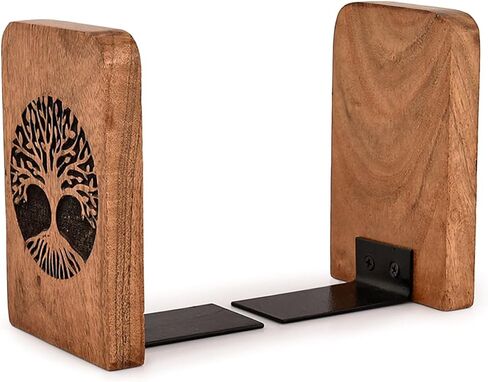 Kaizen Casa Bookends Iron & Acacia Wood Book Holders for Heavy Books - Fancy Modern Decorative Book Accessories (4" X 4" X 6") (Set of 2) in Kuwait