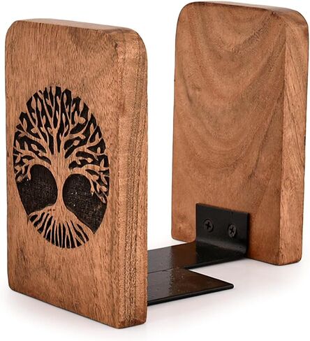 Kaizen Casa Bookends Iron & Acacia Wood Book Holders for Heavy Books - Fancy Modern Decorative Book Accessories (4" X 4" X 6") (Set of 2) in Kuwait