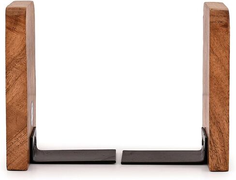 Kaizen Casa Bookends Iron & Acacia Wood Book Holders for Heavy Books - Fancy Modern Decorative Book Accessories (4" X 4" X 6") (Set of 2) in Kuwait