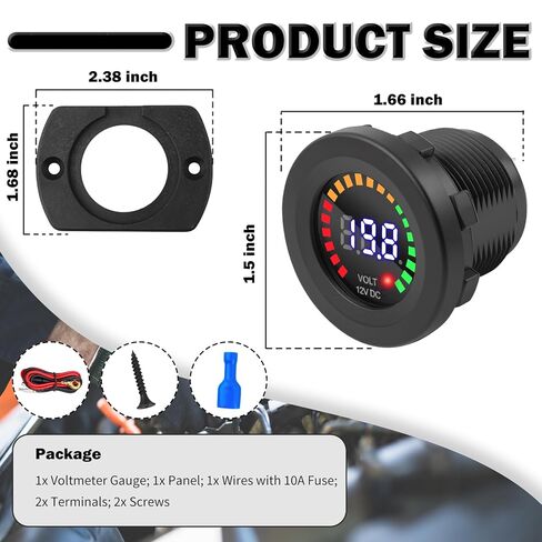 Volt Meter 12 Volt with LED Digital Display Panel,12V DC Battery Voltage Meter with Mounting Plate & Cables for Voltage Monitoring,Universal Voltages Gauge Car Accessories in Kuwait