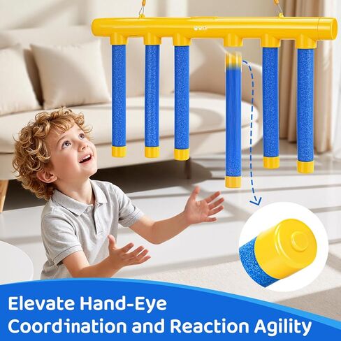 Reflex Drop Sticks Challenge Game - 3 Adjustable Speed Modes, Hand-Eye Coordination & Reaction Training Toy, Fun Catch Falling Sticks Game for Kids, Adults(Yellow & Blue) in Kuwait