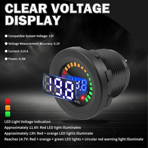 Volt Meter 12 Volt with LED Digital Display Panel,12V DC Battery Voltage Meter with Mounting Plate & Cables for Voltage Monitoring,Universal Voltages Gauge Car Accessories in Kuwait