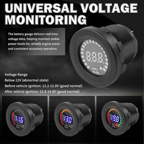 Volt Meter 12 Volt with LED Digital Display Panel,12V DC Battery Voltage Meter with Mounting Plate & Cables for Voltage Monitoring,Universal Voltages Gauge Car Accessories in Kuwait