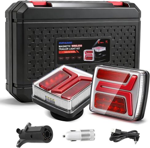 SUPAREE Wireless Magnetic Trailer Tail Lights Kit, LED Rechargeable Tow Light with 7-Way Transmitter, Waterproof Towing Lights for Truck, Trailer, RV, Boat, Camper, Caravan in Kuwait