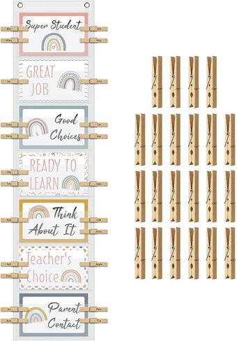 Student Behavior Clip Chart for Classroom Management Kids,Reward Chart for Kids Hanging Bulletin Board Teacher Supplies for School Preschoo (White) in Saudi Arabia