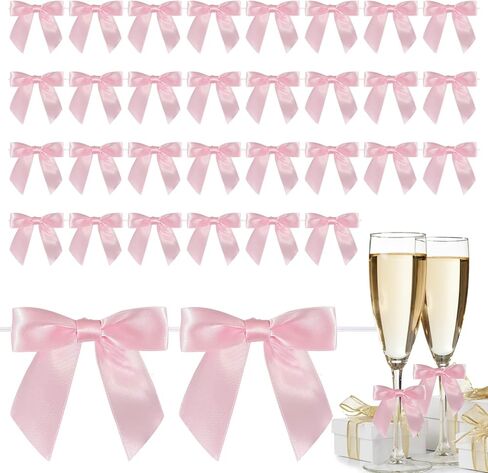 50 Counts 3.5Inch Premade Bows with Adhesive Dots, Self-Adhesive Satin Ribbon Bows for Handmade DIY,New Year,Valentine's Day,Wrapping Boxes, Wedding Party,SouvenirDecor (Pink) in Kuwait