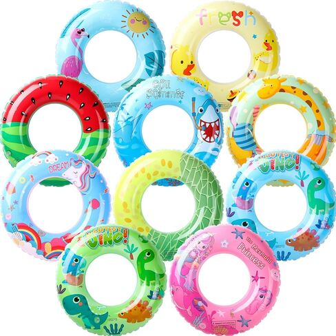 Silipull 12 Pcs Inflatable Pool Floats Kids Beach Swim Tubes Ring Pool Tube Dinosaur Sea Animal Fruit Mermaid Unicorn Swim Rings for Kids Adults Summer Swimming Pool Lake Beach Party in Saudi Arabia