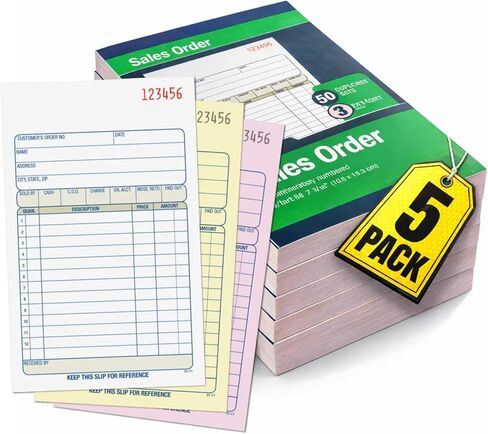كتاب طلبات المبيعات 1InTheOffice، 3 أجزاء باللونين الأزرق والأبيض بدون كربون، 50 ورقة، 5 عبوات in Kuwait