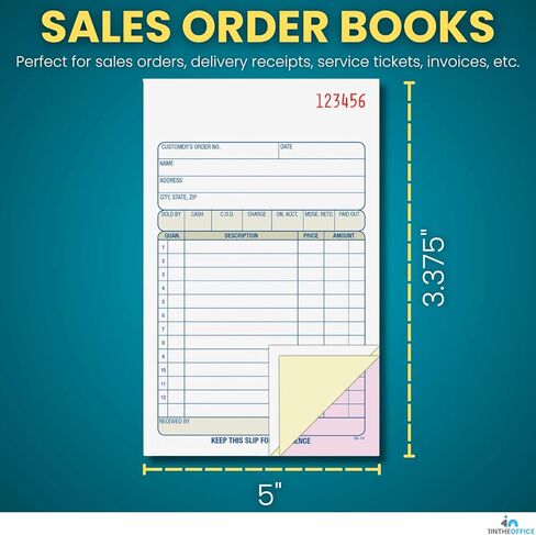 كتاب طلبات المبيعات 1InTheOffice، 3 أجزاء باللونين الأزرق والأبيض بدون كربون، 50 ورقة، 5 عبوات in Kuwait