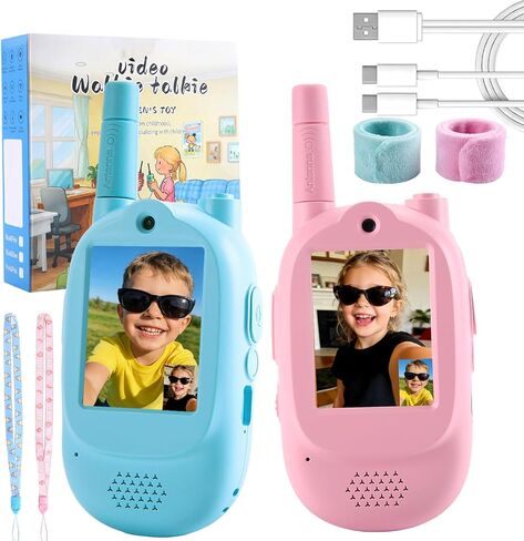 Girls walkie talkies 2 Pack 1600 ft Range Rechargeable Real-Time Video Voice Changer Walkie Talkies for Girls with Watch Straps, Perfect for Backyard Play Gifts for Boys Girls Ages 3-12 Pink in Saudi Arabia
