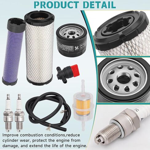 11013-7044 & 11013-7045 Inner & Outer Air Filter & 49065-7007 oil filter Compatiable with Kawasaki FX651V FX691V FX730V FX751V FX801V FX850V FX1000V with Spark Plug in Kuwait
