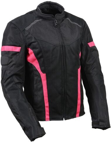 Milwaukee Leather Black and Pink Mesh/Textile Armored Motorcycle Racer Jacket for Women - All Season Jackets in Kuwait