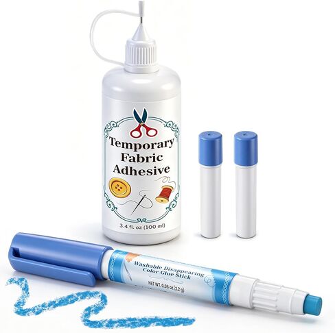 Temporary Fabric Glue Kit, 3.4oz Water Soluble Sewing Adhesive with Disappearing Blue Glue Pen and 2 Refills for Quilting, EPP, Applique, Patchwork and Fabric Basting in Kuwait