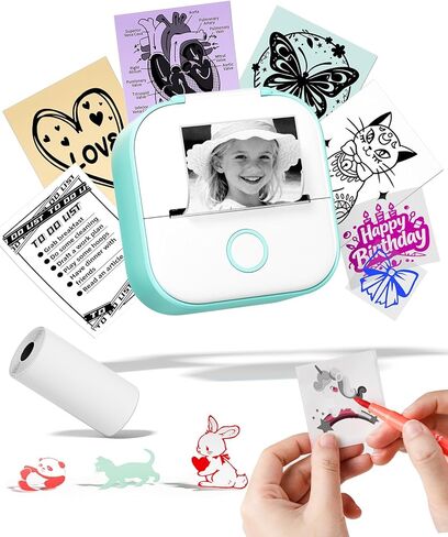 طابعة ملصقات صغيرة Memoking - طابعة حرارية T02 صانع ملصقات محمول، طابعة صور بلوتوث، صانع ملصقات بدون حبر لصندوق ملصقات الأطفال، تطبيق الذكاء الاصطناعي الذكي، للهدايا، مذكرة الدراسة، مجلة، DIY in Kuwait