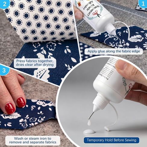 Temporary Fabric Glue Kit, 3.4oz Water Soluble Sewing Adhesive with Disappearing Blue Glue Pen and 2 Refills for Quilting, EPP, Applique, Patchwork and Fabric Basting in Kuwait