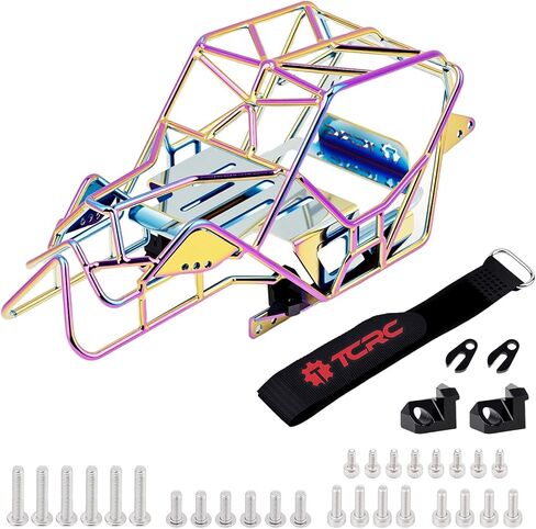 Colorful Electroplating Metal Roll Cage Body Shell with Aluminum LED Lamp Holder for 1/18 TRX4M Defender Bronco Crawler Truck Upgrade in Kuwait